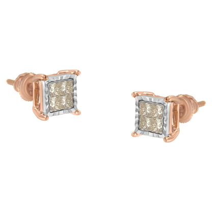 Duo - Tone 10K Diamond Princess Studs | Earrings | Elegant Emulations Jewelry USA