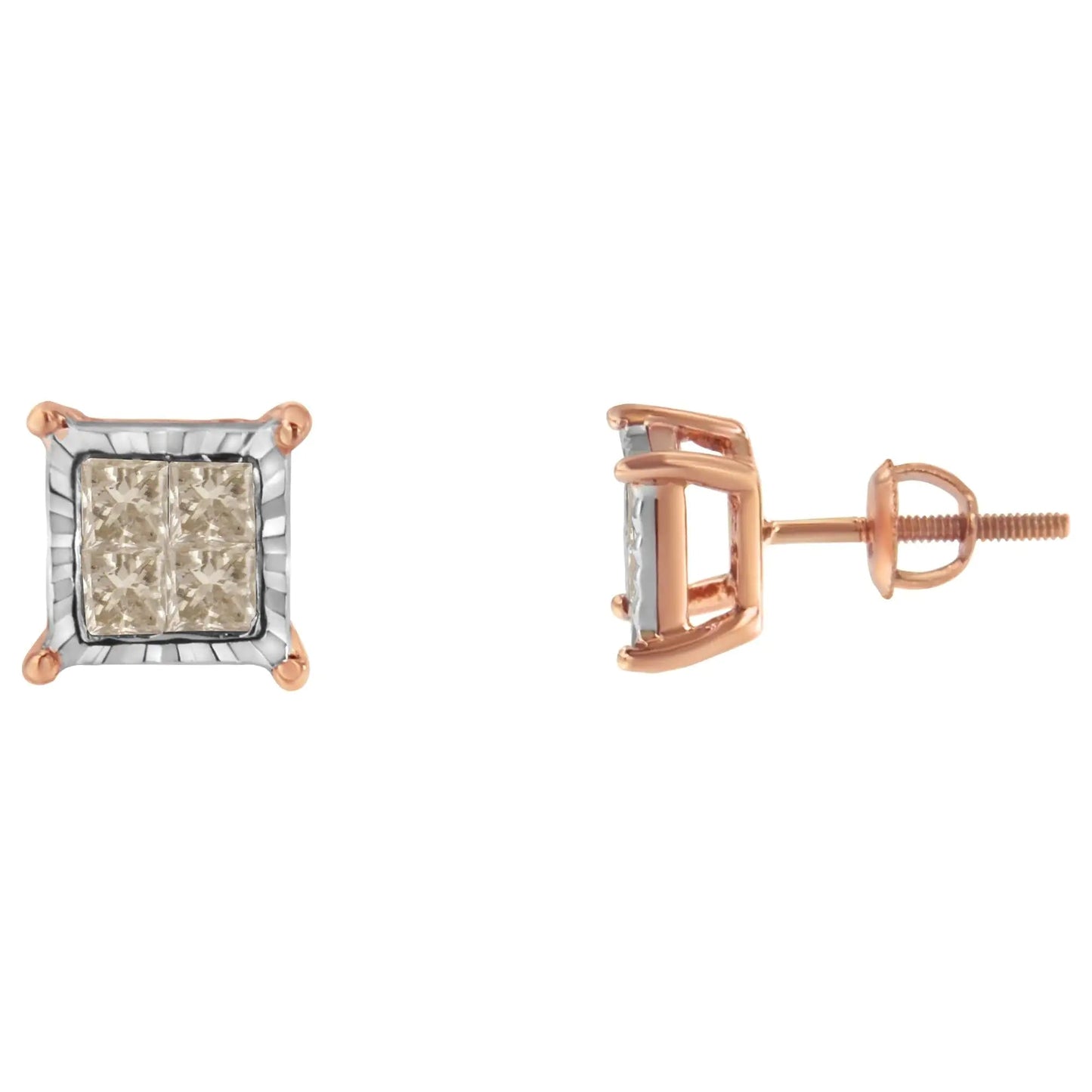 Duo - Tone 10K Diamond Princess Studs | Earrings | Elegant Emulations Jewelry USA