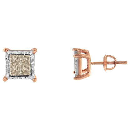 Duo - Tone 10K Diamond Princess Studs | Earrings | Elegant Emulations Jewelry USA