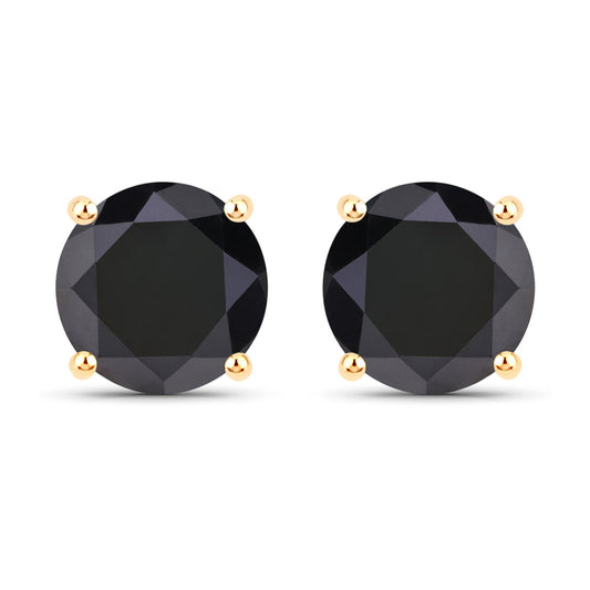 3.24 Carat Genuine Black Diamond 14K Yellow Gold Earrings - Elegant Emulations