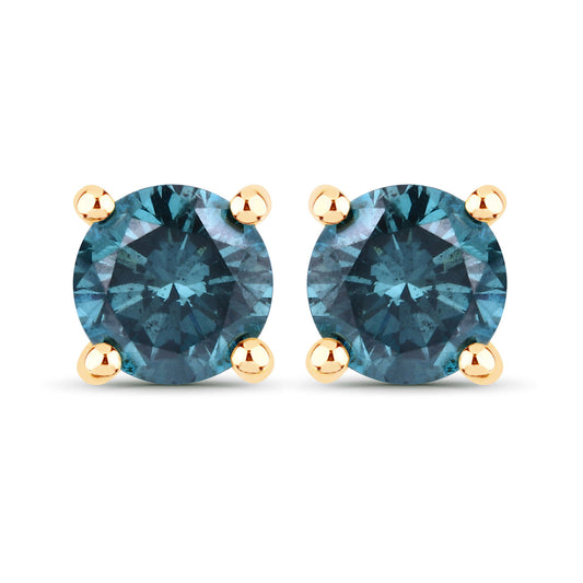0.63 Carat Genuine Blue Diamond 14K Yellow Gold Earrings - Elegant Emulations