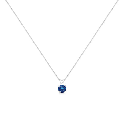 10K White Gold Round Brilliant Cut Lab Grown Blue Diamond 4-Prong Solitaire Pendant Necklace (Blue Color, VS2-SI1 Clarity) - 18"