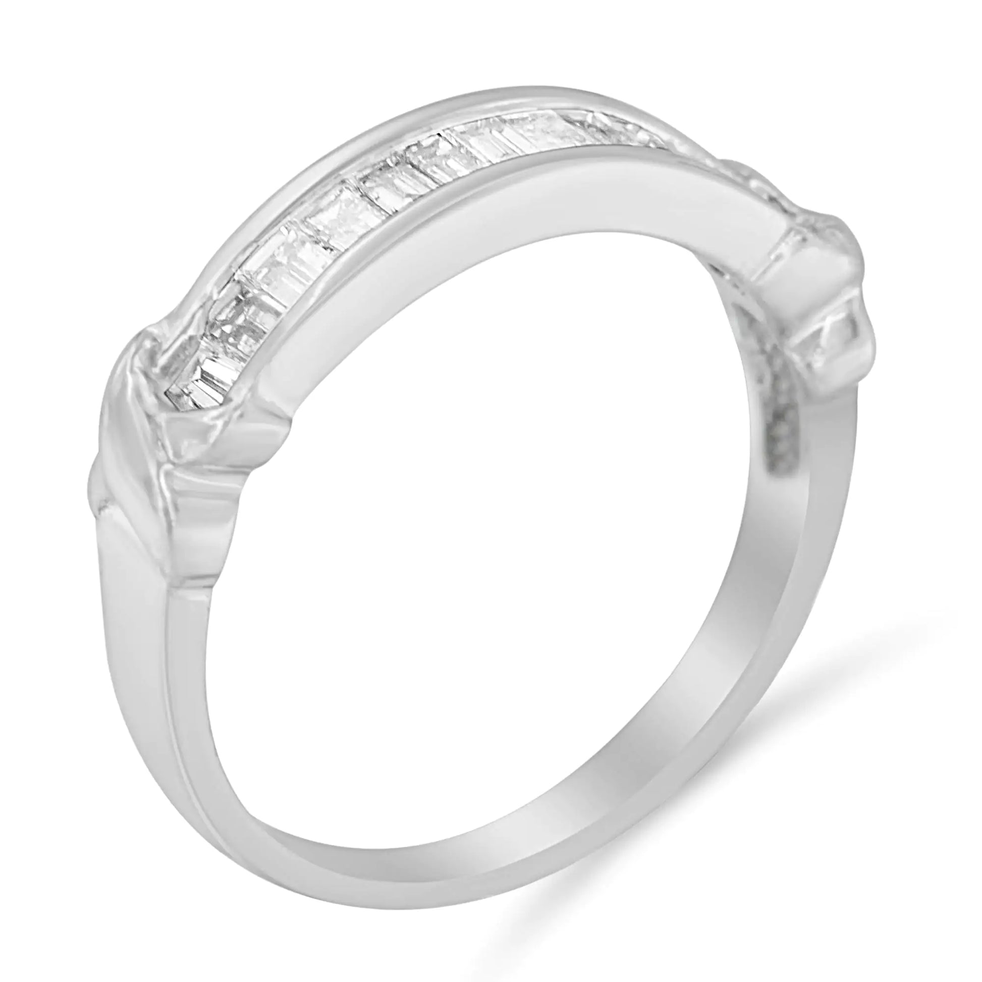 .925 Sterling Silver 1/2 Cttw Baguette Cut Diamond Channel Set X-Station Wedding Ring (H-I Color, I1-I2 Clarity) - Elegant Emulations
