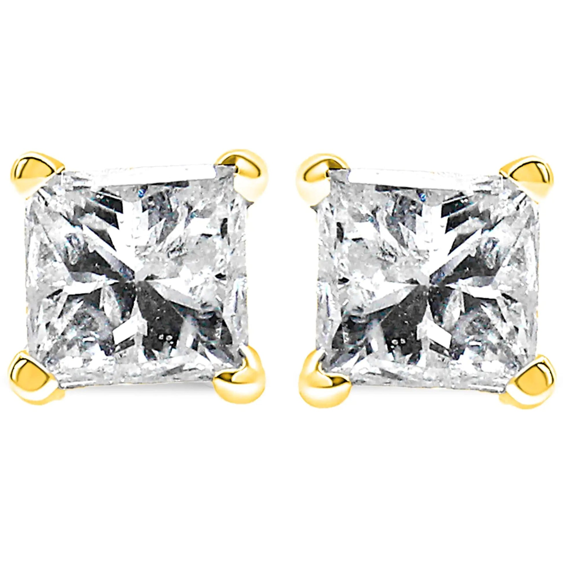 Elegant 14K Gold 1/4 Cttw Princess - Cut Diamond Studs (H - I, I1 - I2) | Earrings | Elegant Emulations Jewelry USA