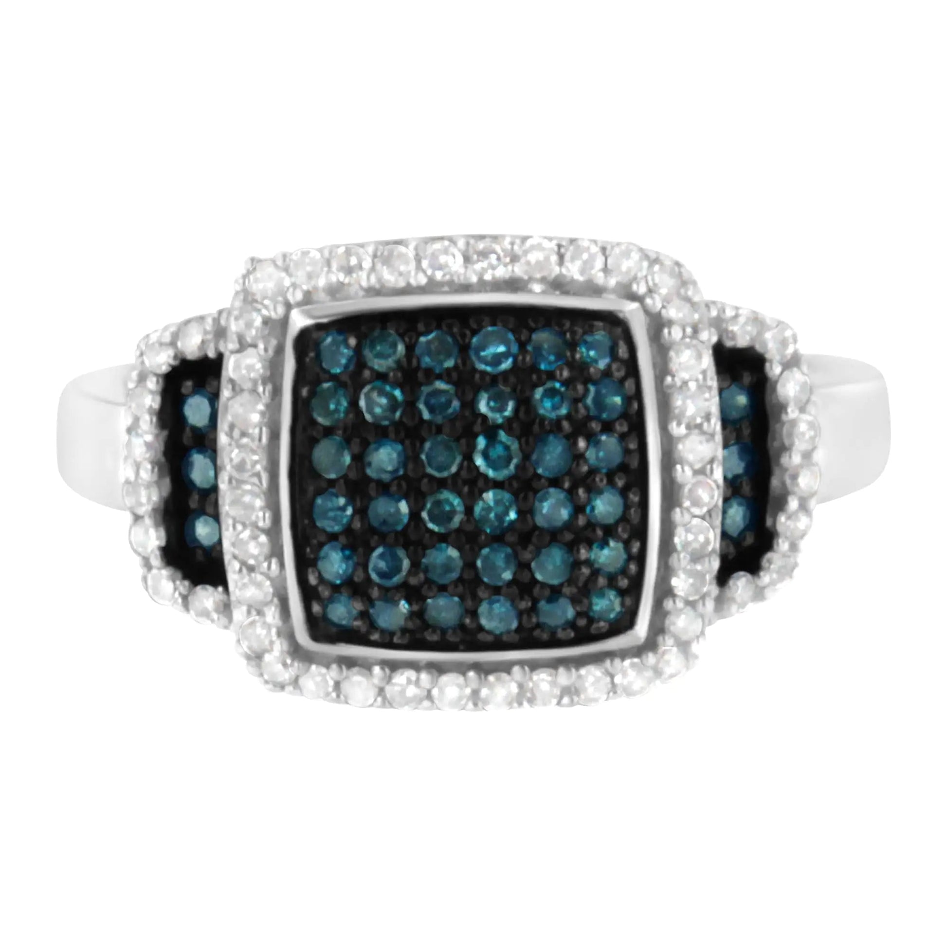 Elegant .925 Sterling Silver Blue & White Diamond Halo Ring | Rings | Elegant Emulations Jewelry USA