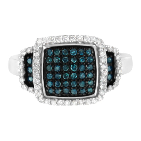 Elegant .925 Sterling Silver Blue & White Diamond Halo Ring | Rings | Elegant Emulations Jewelry USA