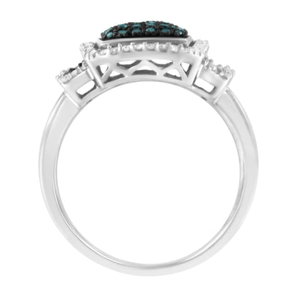 Elegant .925 Sterling Silver Blue & White Diamond Halo Ring | Rings | Elegant Emulations Jewelry USA