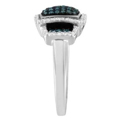 Elegant .925 Sterling Silver Blue & White Diamond Halo Ring | Rings | Elegant Emulations Jewelry USA