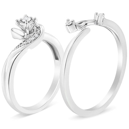Elegant Swirl .925 Silver Diamond Bridal Set | Rings | Elegant Emulations Jewelry USA