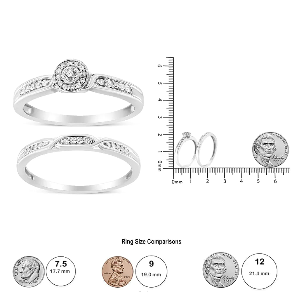 .925 Sterling Silver Diamond Accent Frame Twist Shank Bridal Set Ring and Band (I-J Color, I3 Clarity) - Elegant Emulations