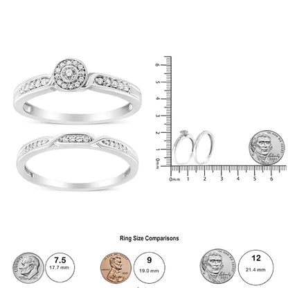 .925 Sterling Silver Diamond Accent Frame Twist Shank Bridal Set Ring and Band (I-J Color, I3 Clarity) - Elegant Emulations
