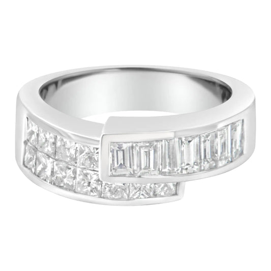 14K White Gold 2.0 Cttw Channel-Set Princess and Baguette-Cut Diamond Bypass Ring Band (G-H Color, SI1-SI2 Clarity) - Elegant Emulations