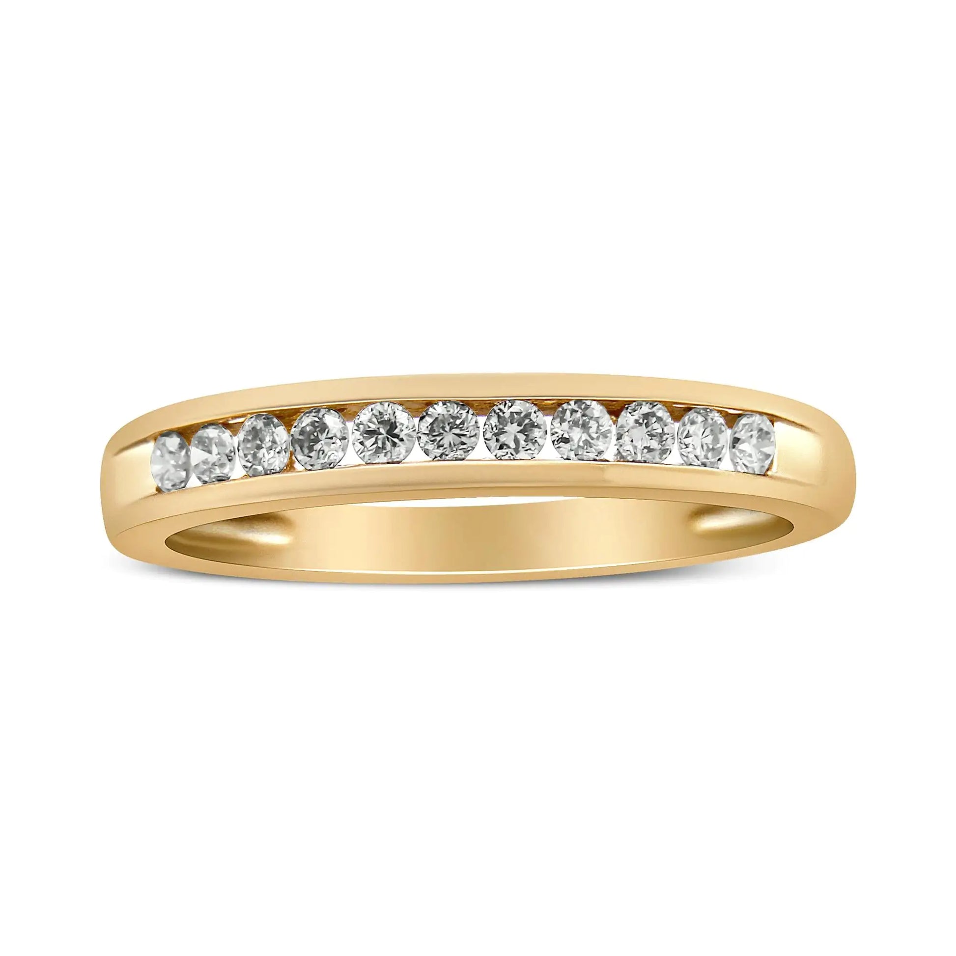 10K Yellow Gold Plated .925 Sterling Silver 1/4 Cttw Channel Set Round Diamond 11 Stone Wedding Band Ring (K-L Color, I1-I2 Clarity) - Elegant Emulations