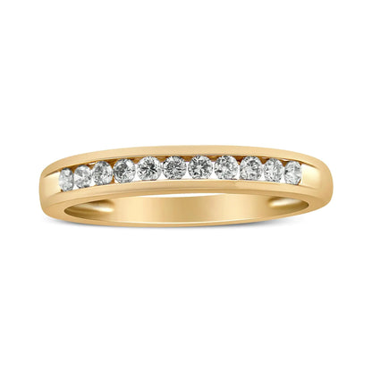 10K Yellow Gold Plated .925 Sterling Silver 1/4 Cttw Channel Set Round Diamond 11 Stone Wedding Band Ring (K-L Color, I1-I2 Clarity) - Elegant Emulations