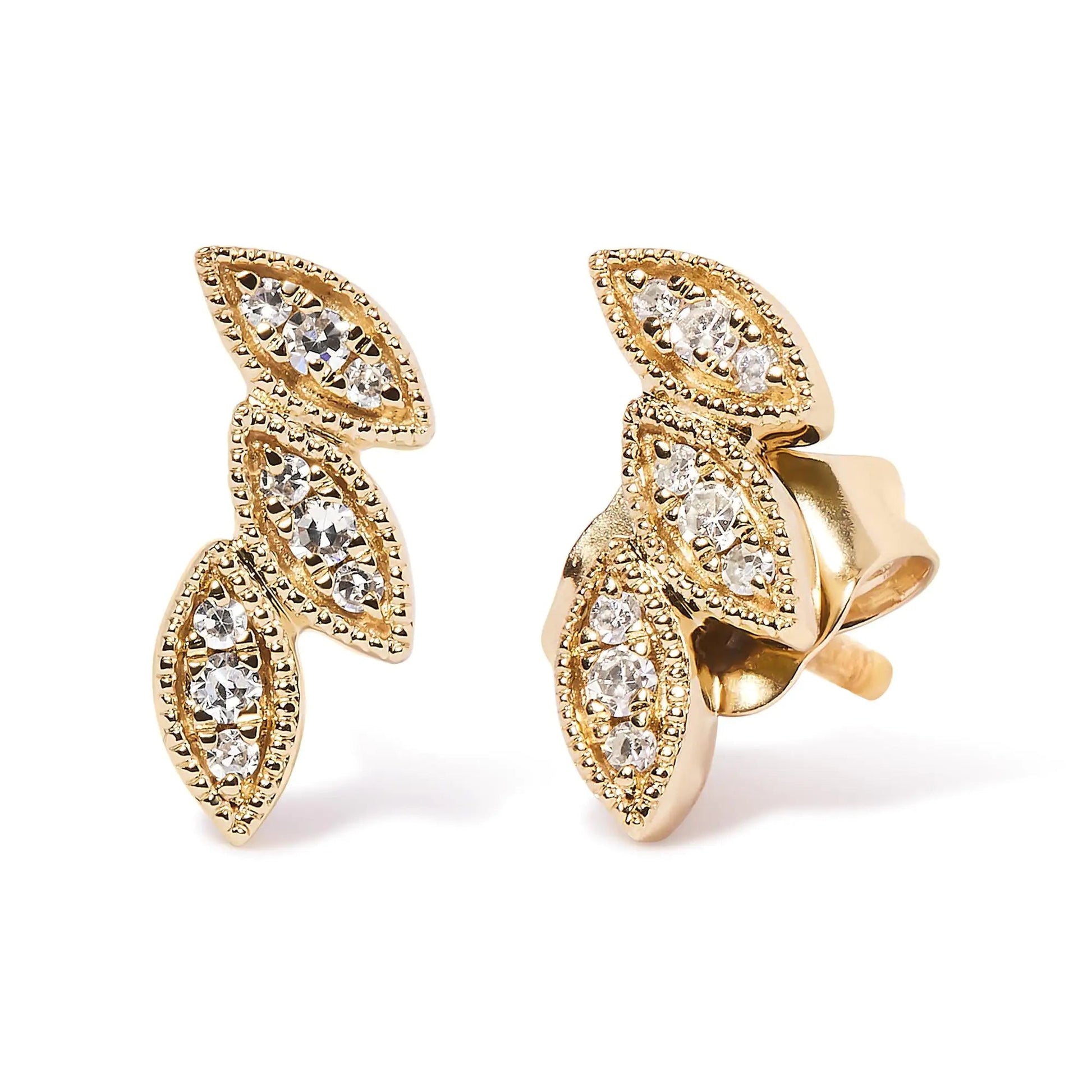 Golden Leaf Trio Diamond Studs | Earrings | Elegant Emulations Jewelry USA
