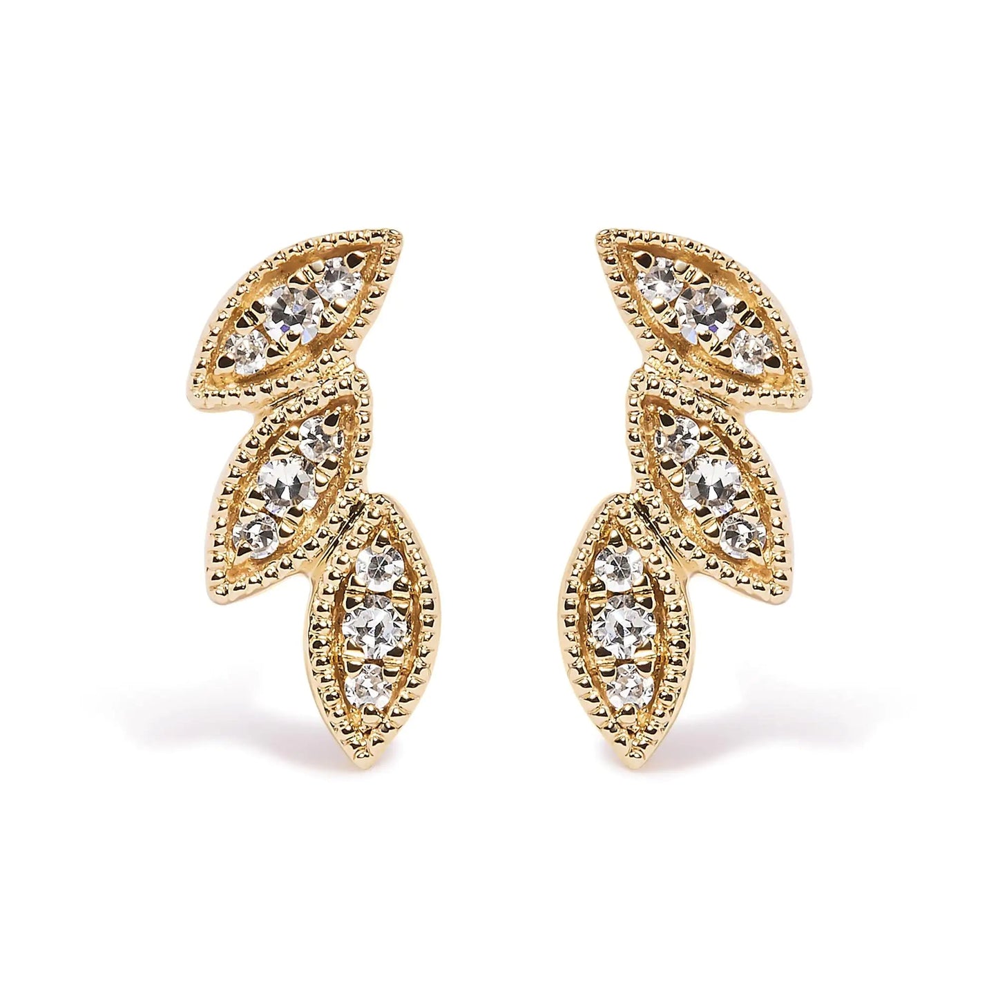 Golden Leaf Trio Diamond Studs | Earrings | Elegant Emulations Jewelry USA