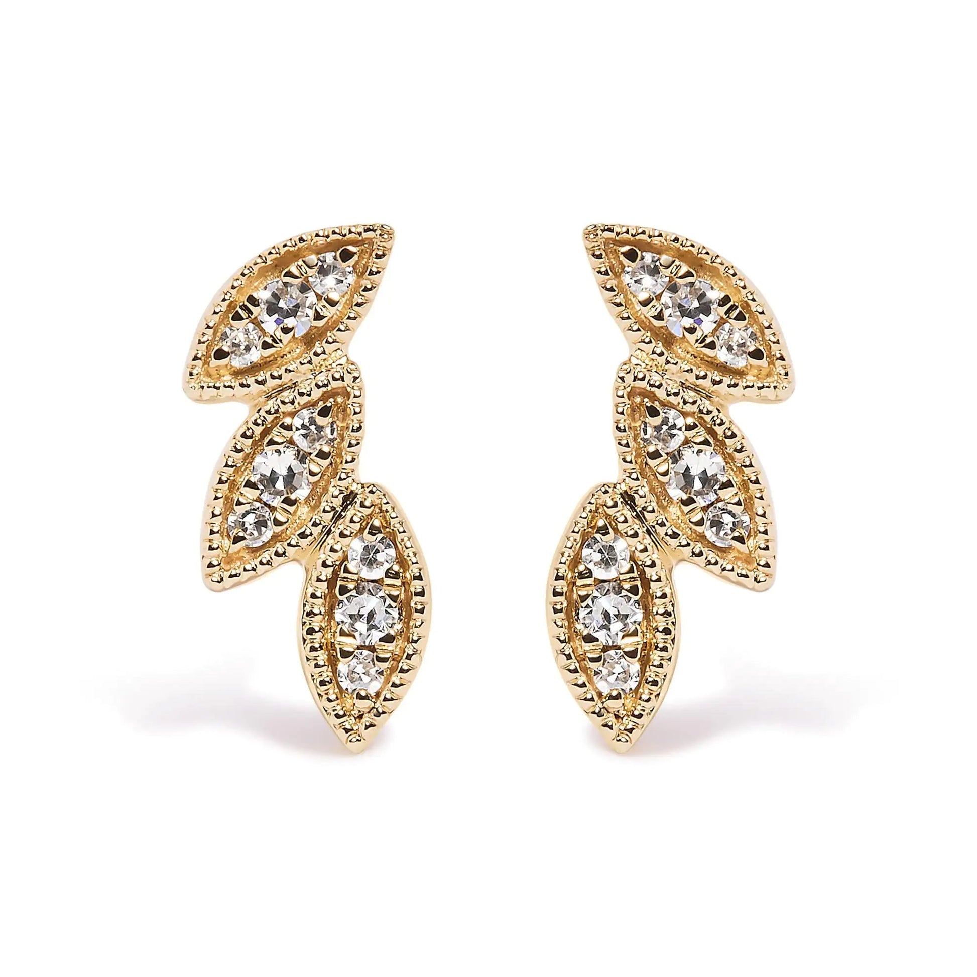 Golden Leaf Trio Diamond Studs | Earrings | Elegant Emulations Jewelry USA