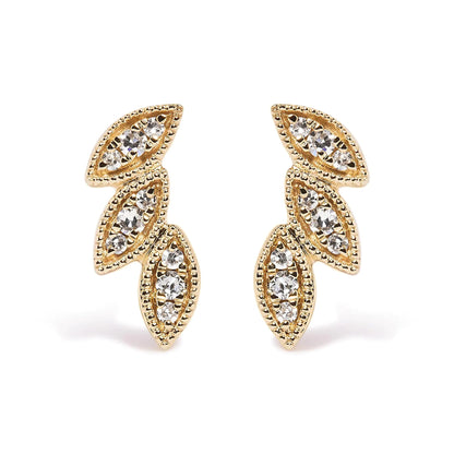 Golden Leaf Trio Diamond Studs | Earrings | Elegant Emulations Jewelry USA