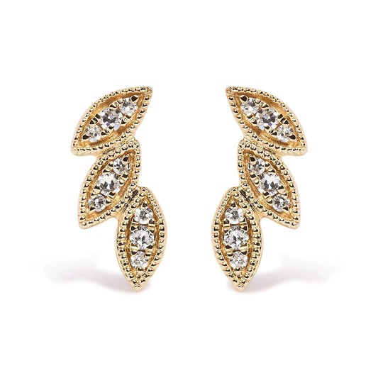 Golden Leaf Trio Diamond Studs | Earrings | Elegant Emulations Jewelry USA