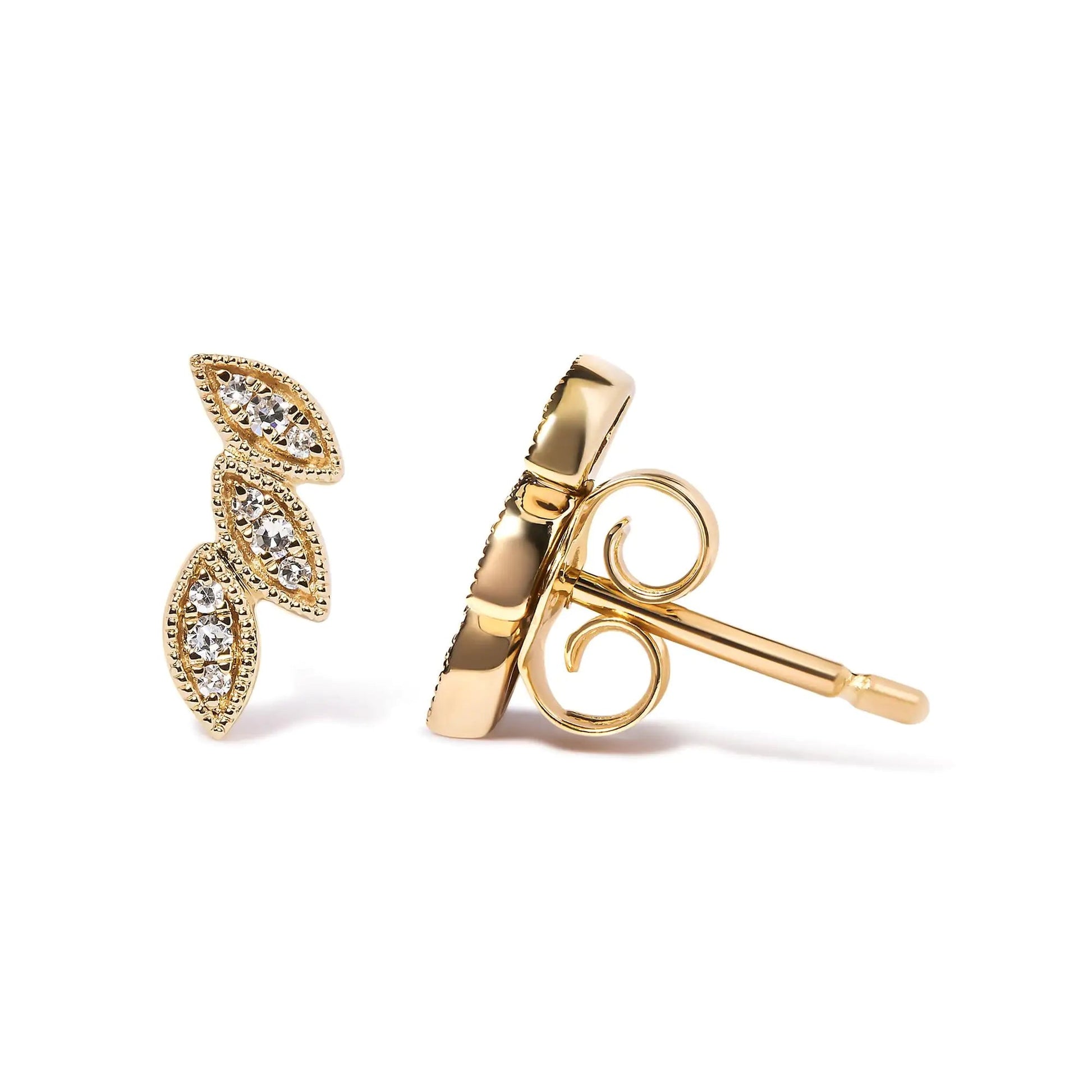 Golden Leaf Trio Diamond Studs | Earrings | Elegant Emulations Jewelry USA