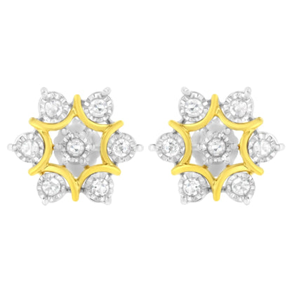 10K Yellow Gold Plated .925 Sterling Silver 1/4 Cttw Miracle Set Round-Cut Diamond Floral Earring (I-J Color, I2-I3 Clarity) - Elegant Emulations
