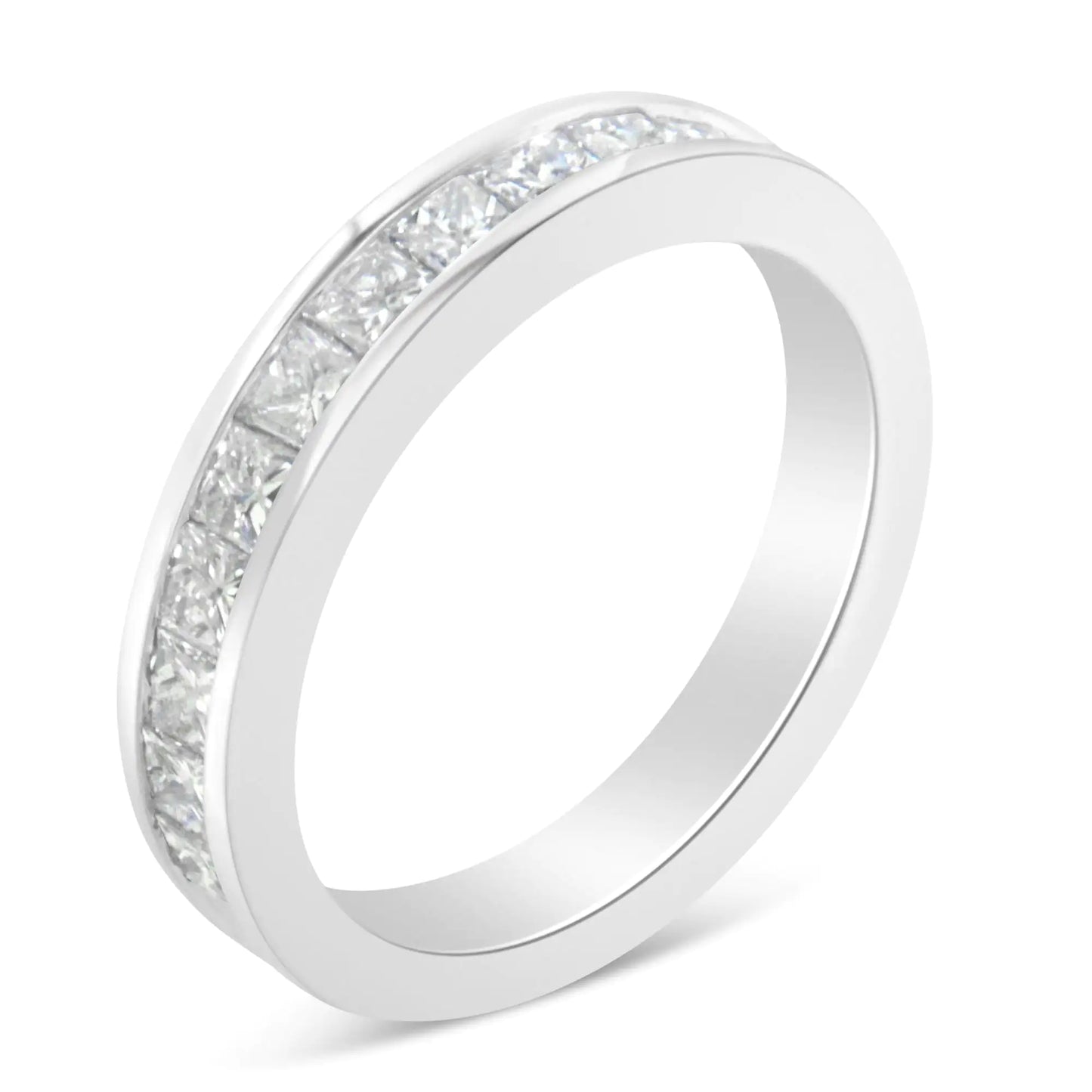 Women's 18K White Gold Princess Cut Diamond Band Ring (1 Cttw, G-H Color, SI1-SI2 Clarity) - Elegant Emulations