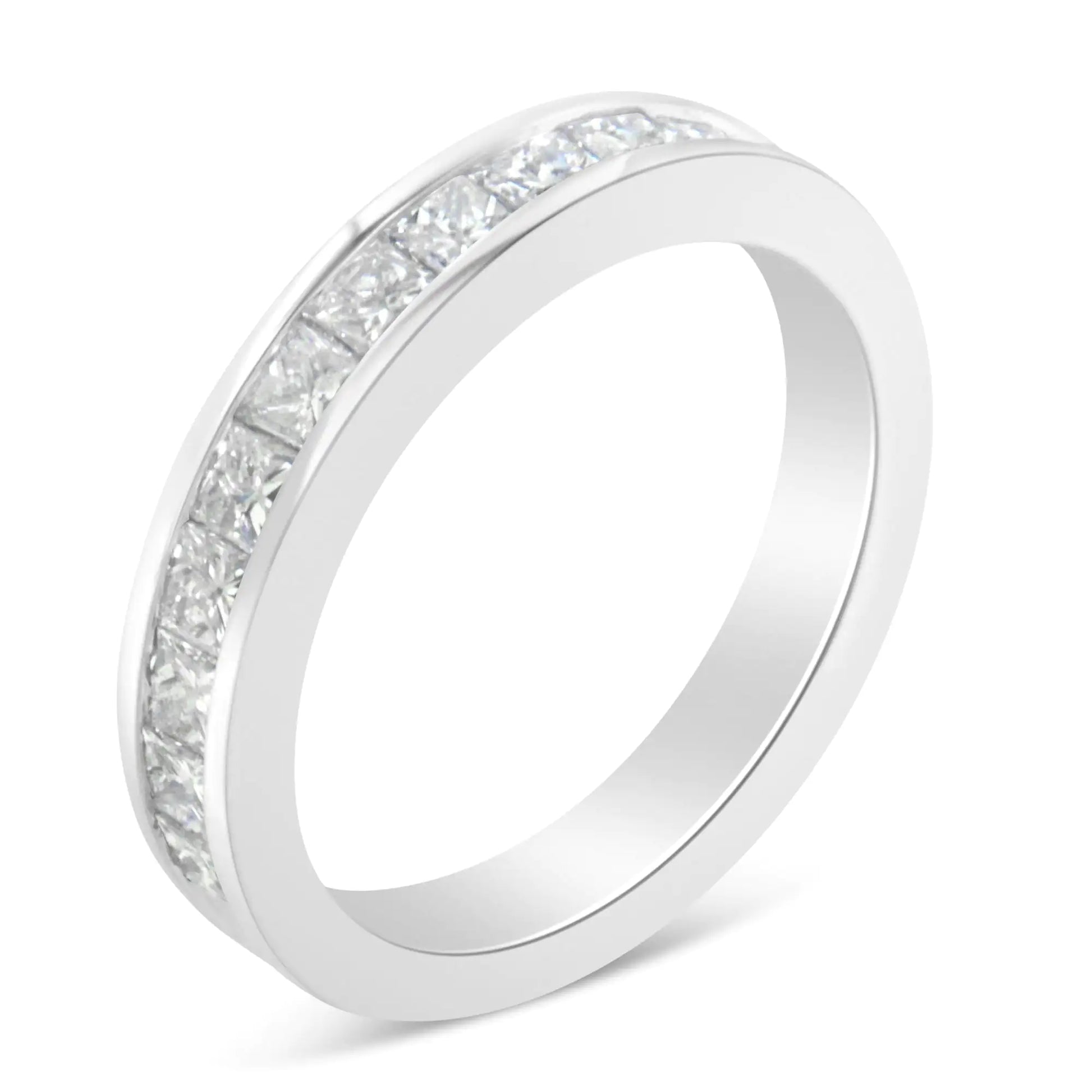 Women's 18K White Gold Princess Cut Diamond Band Ring (1 Cttw, G-H Color, SI1-SI2 Clarity) - Elegant Emulations