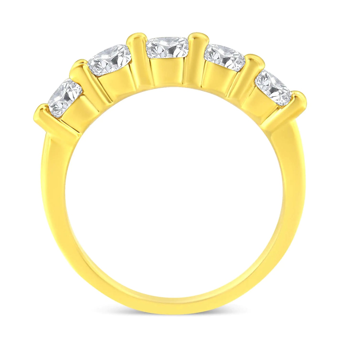 14K Yellow Gold Plated .925 Sterling Silver 1 1/2 Cttw Shared Prong Set Brilliant Round-Cut Diamond Anniversary or Wedding Band Ring (K-L Color, SI2-I1 Clarity) - Elegant Emulations