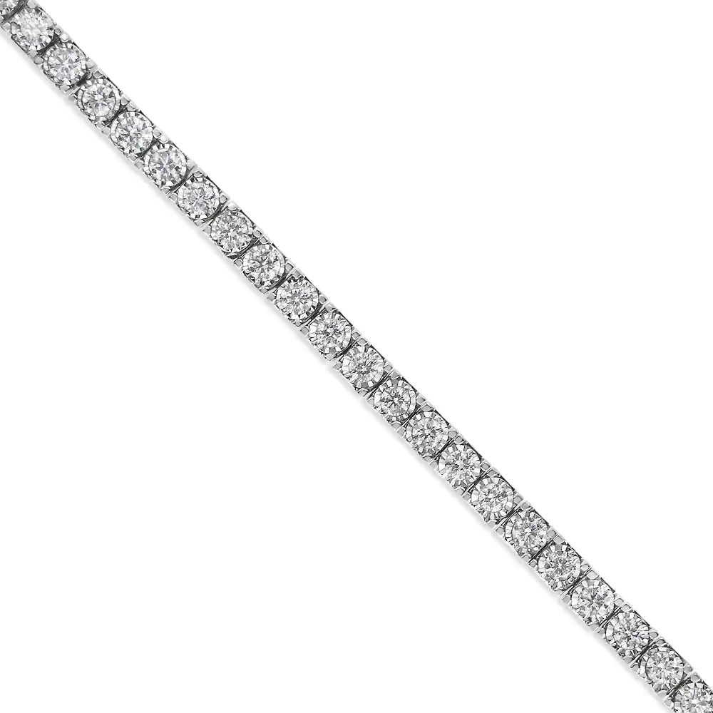 14K White Gold 2.0 Cttw Miracle Set Round-Cut Lab Grown Diamond Illusion 7" Tennis Bracelet (F-G Color, VS2-SI1 Clarity) - Elegant Emulations