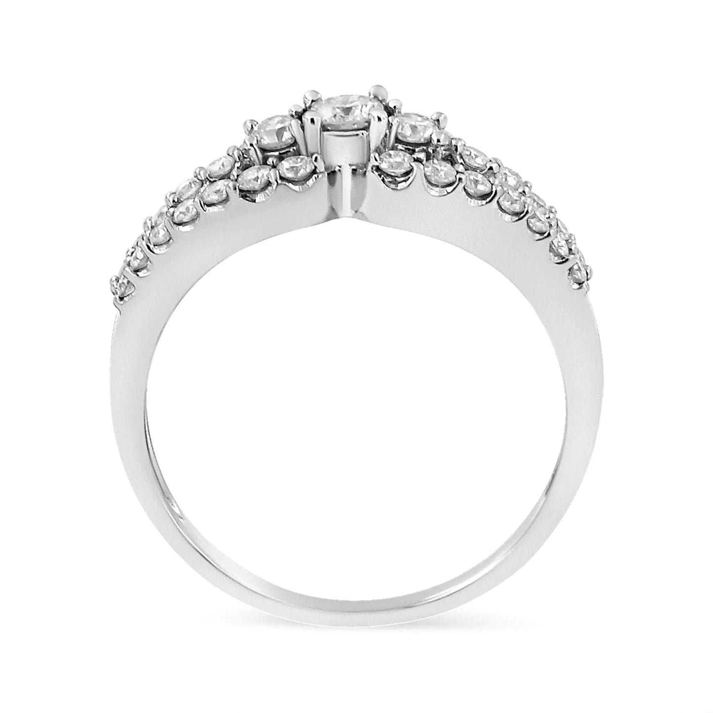 10K White Gold 1/2 Cttw Round Cut Diamond Three Stone Split Shank Band Ring (H-I Color, SI1-SI2 Clarity) - Elegant Emulations