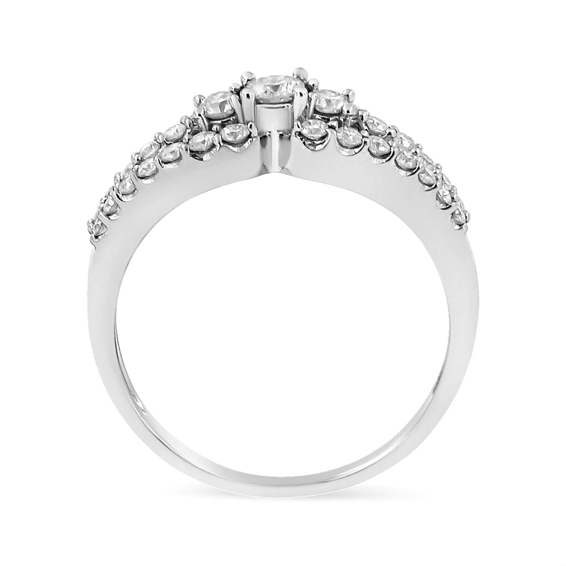 10K White Gold 1/2 Cttw Round Cut Diamond Three Stone Split Shank Band Ring (H-I Color, SI1-SI2 Clarity) - Elegant Emulations