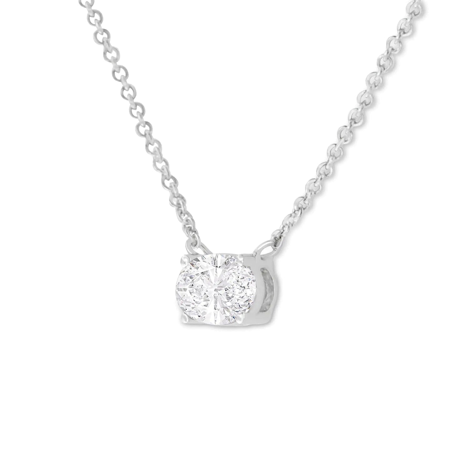 IGI Certified 10K White Gold Oval Diamond Solitaire Pendant | Necklace | Elegant Emulations Jewelry USA