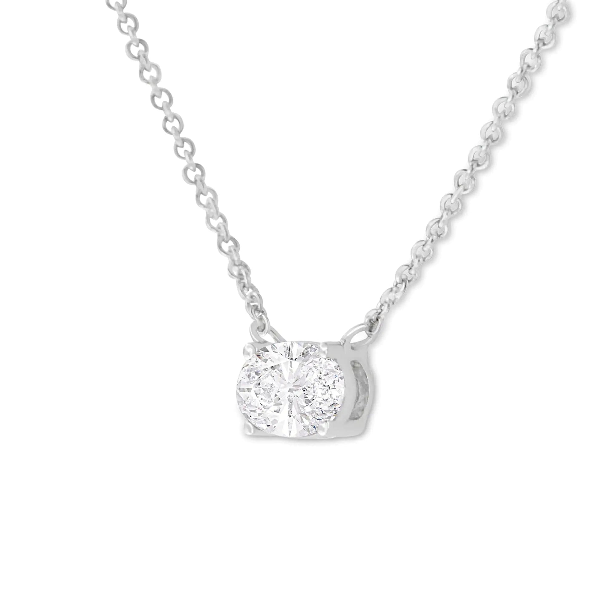 IGI Certified 10K White Gold Oval Diamond Solitaire Pendant | Necklace | Elegant Emulations Jewelry USA