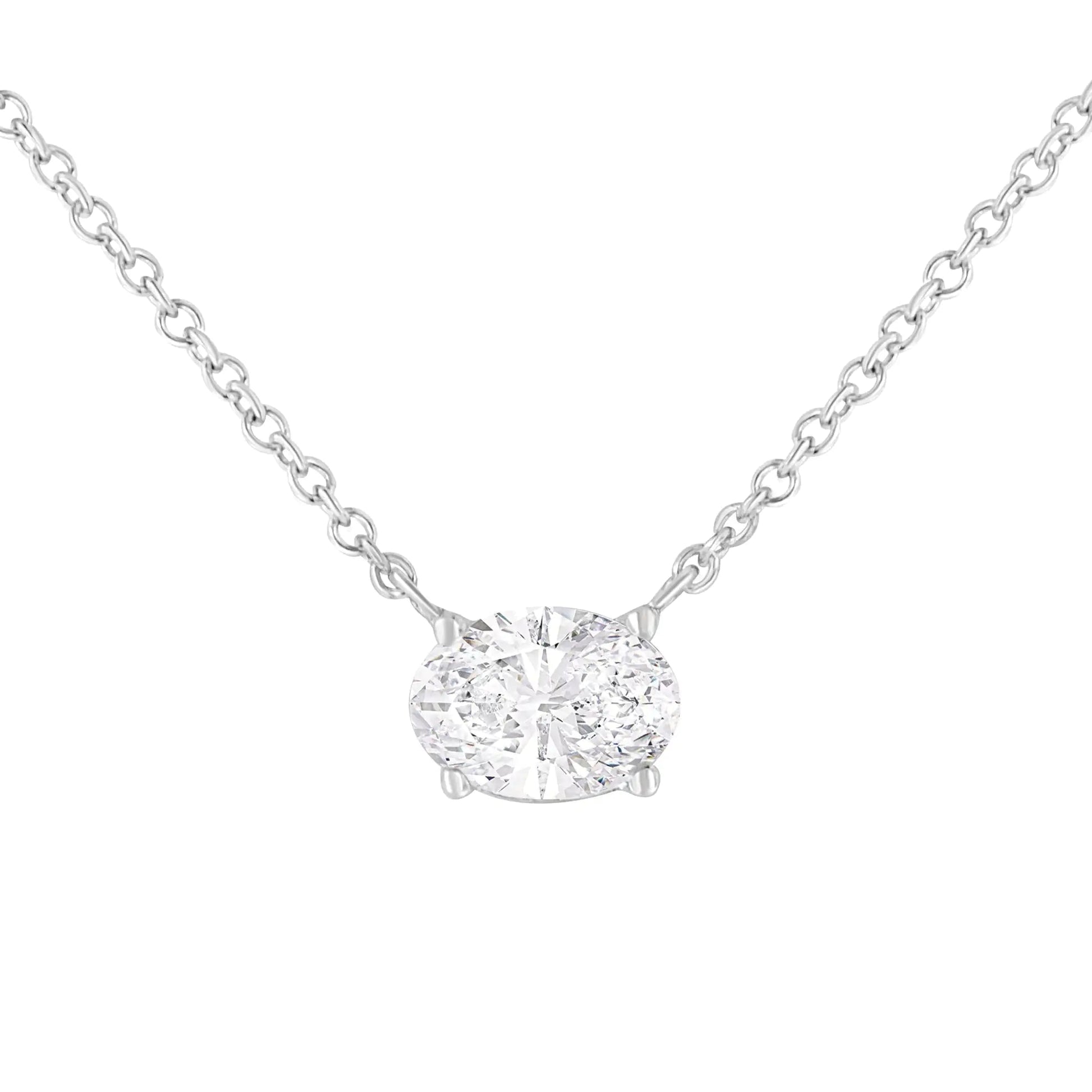 IGI Certified 10K White Gold Oval Diamond Solitaire Pendant | Necklace | Elegant Emulations Jewelry USA