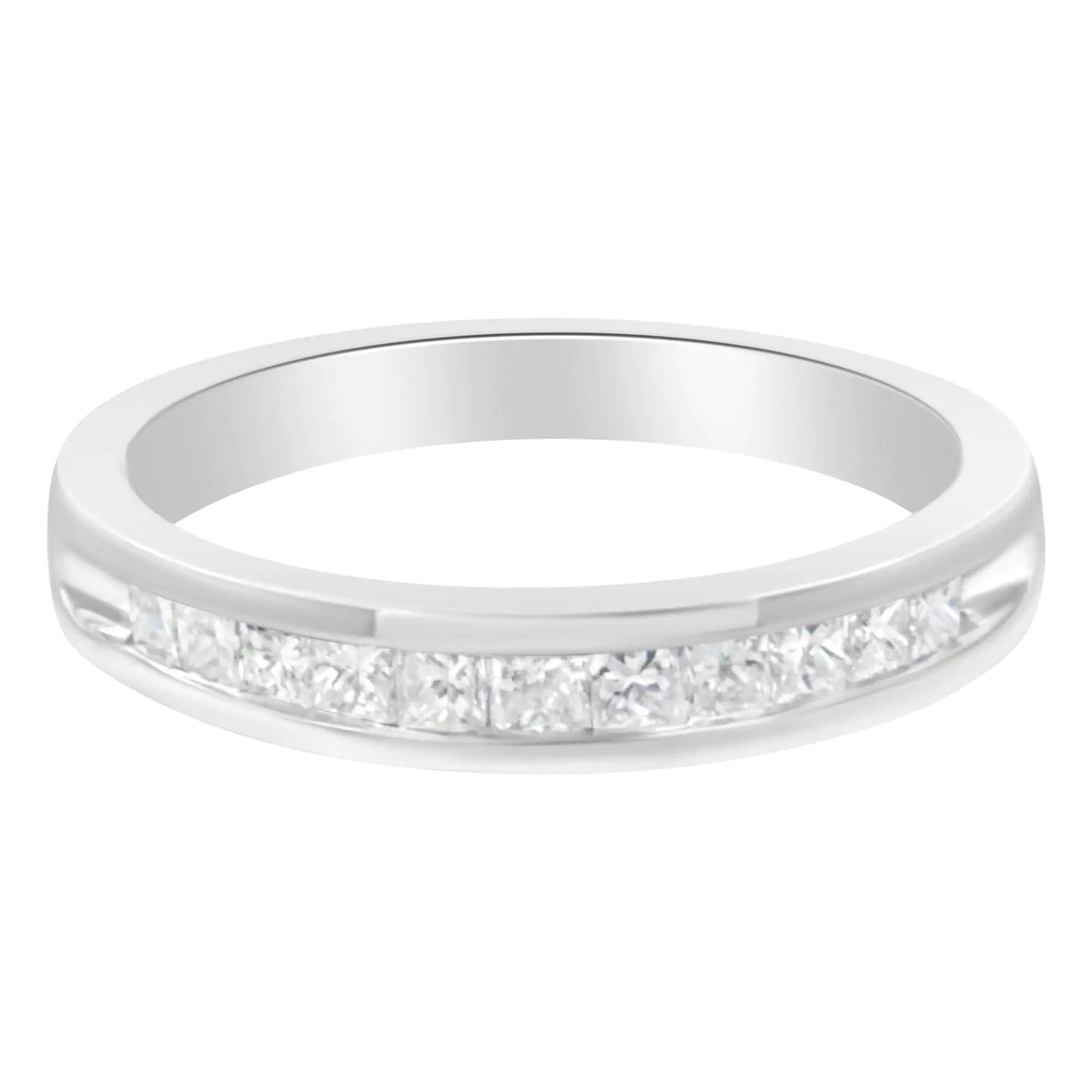IGI Certified 1/2 Cttw Princess Cut Diamond 18K White Gold Channel Set Half Eternity Style Wedding Band Ring (H - I Color, SI2 - I1 Clarity) | | Elegant Emulations Jewelry USA