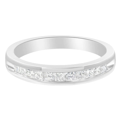 IGI Certified 1/2 Cttw Princess Cut Diamond 18K White Gold Channel Set Half Eternity Style Wedding Band Ring (H - I Color, SI2 - I1 Clarity) | | Elegant Emulations Jewelry USA