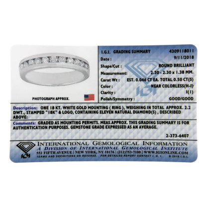 IGI Certified 1/2 Cttw Round Brilliant Cut Diamond 18K White Gold Channel Set Eternity Style Wedding Band Ring (H - I Color, I1 - I2 Clarity) | | Elegant Emulations Jewelry USA