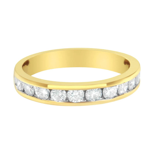 IGI Certified 18K Yellow Gold 1.0 Cttw Channel Set Round - Cut Diamond 11 Stone Anniversary/Wedding Band Ring (I - J Color, I1 - I2 Clarity) | | Elegant Emulations Jewelry USA
