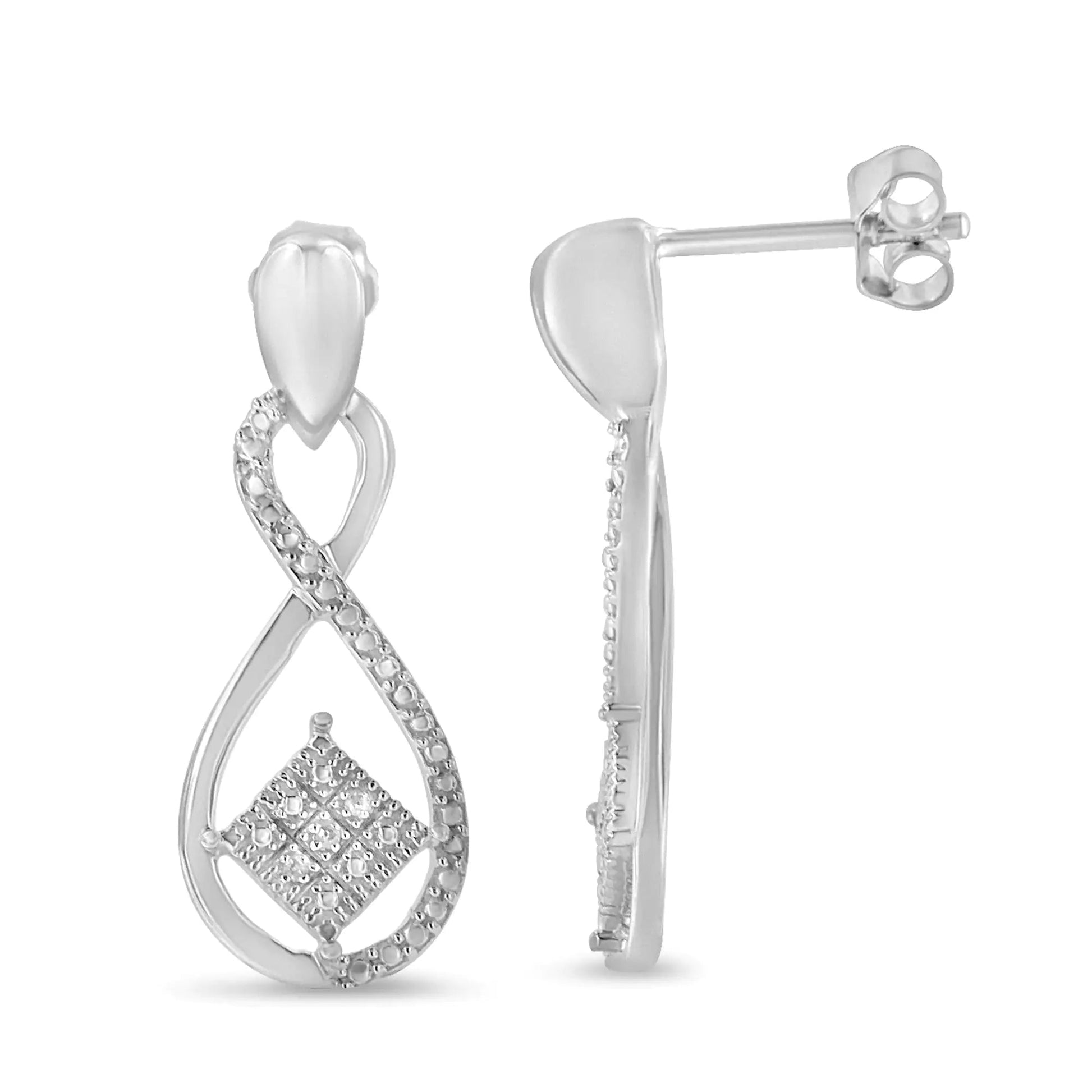 Infinity Silver & Diamond Drop Earrings | Earrings | Elegant Emulations Jewelry USA