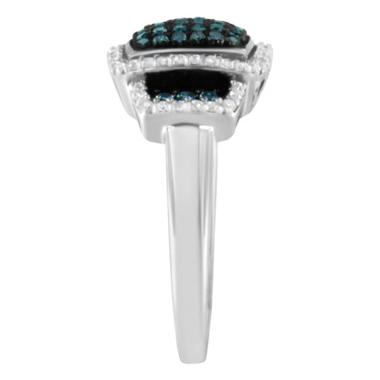 Elegant .925 Sterling Silver Blue & White Diamond Halo Ring