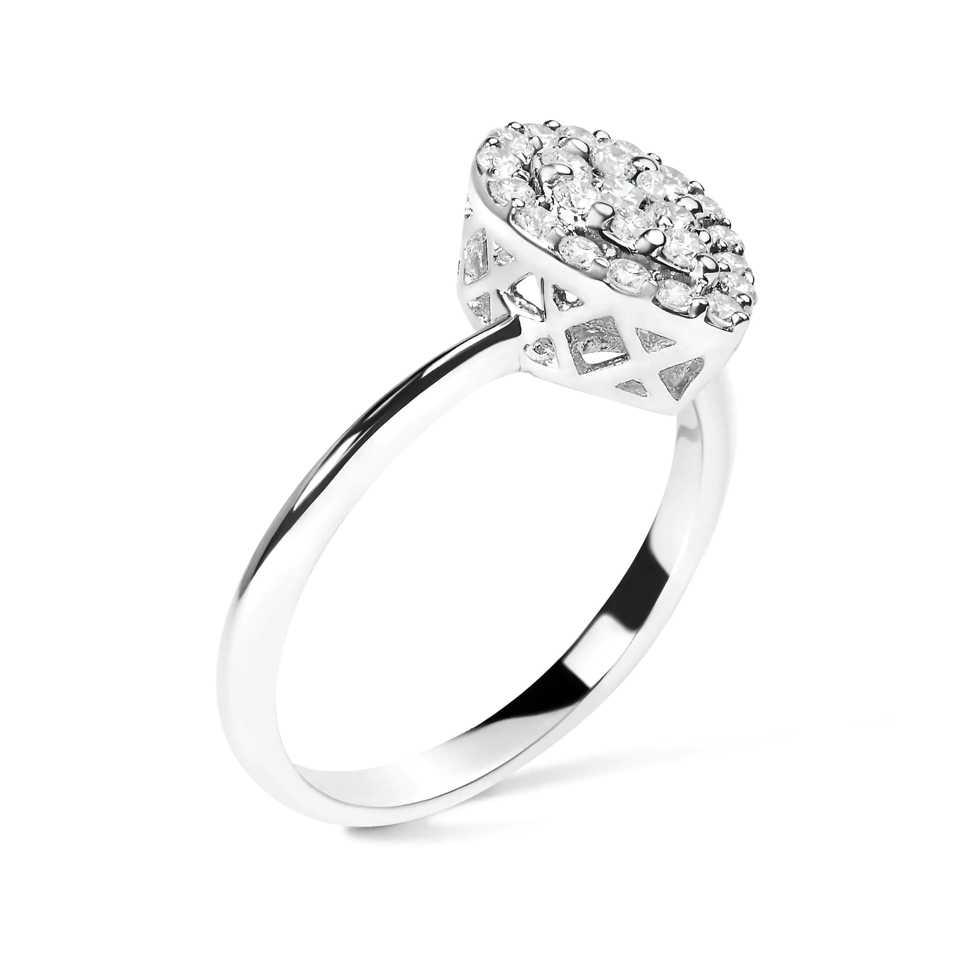 .925 Sterling Silver 3/8 Cttw Lab Grown Diamond Cluster and Halo Pear Promise Ring (G-H Color, VS2-SI1 Clarity) - Size 7 - Elegant Emulations