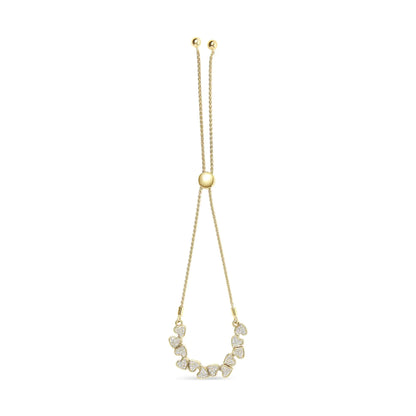 Yellow Gold Plated .925 Sterling Silver 1/2 Cttw Diamond Sideways Hearts Bolo Bracelet (H-I Color, I1-I2 Clarity) - 4”-10” Adjustable - Elegant Emulations