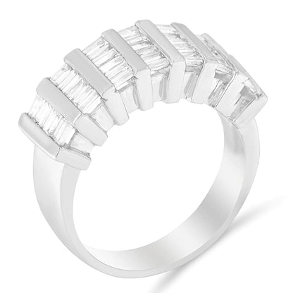 Sterling Silver 1ct Baguette Diamond Fluted Wedding Band
