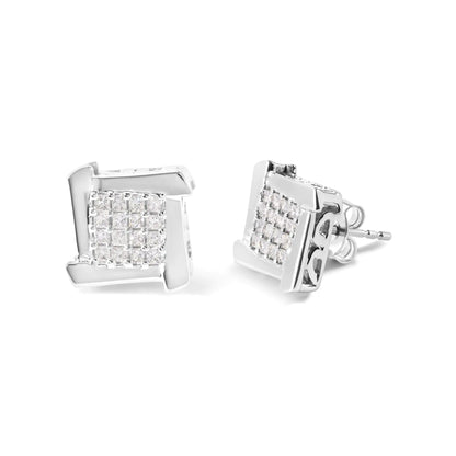 10K White Gold Swirl Princess Diamond Studs - 1/2 Cttw