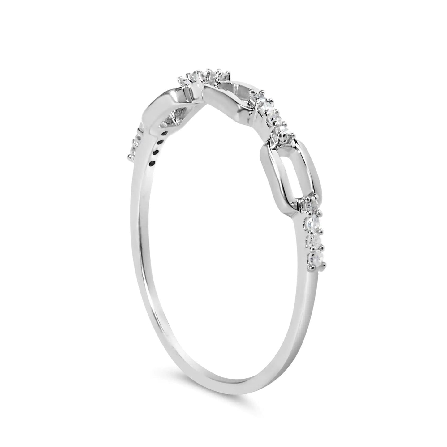 .925 Sterling Silver Diamond Accent Paperclip Band Ring (I-J Color, I2-I3 Clarity) - Elegant Emulations