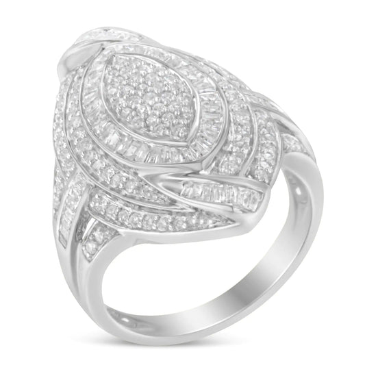 Sterling Silver Diamond Marquise Cocktail Ring – 1 1/8 CT