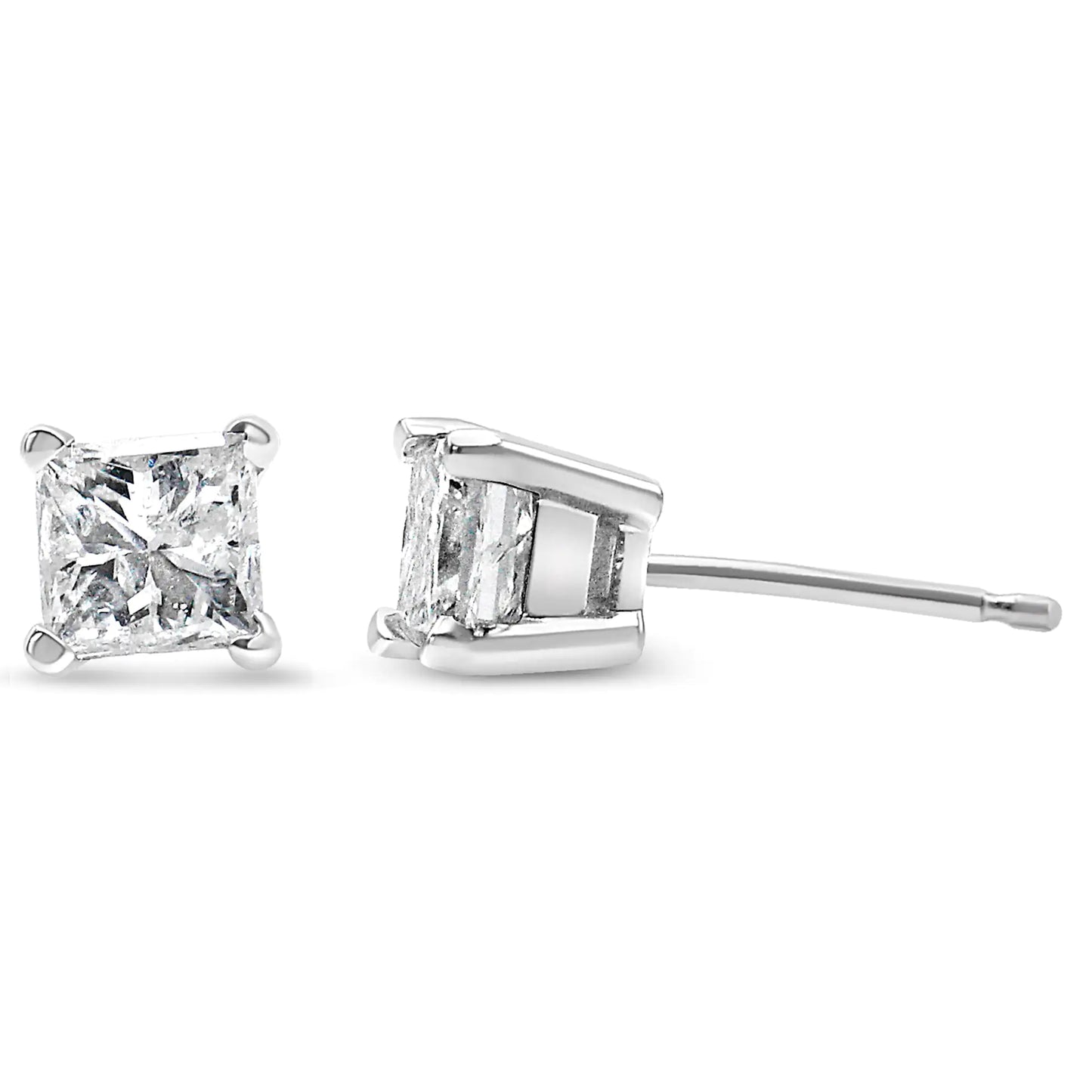 AGS Certified 14K Gold Princess-Cut Diamond Studs (H-I, I1-I2)