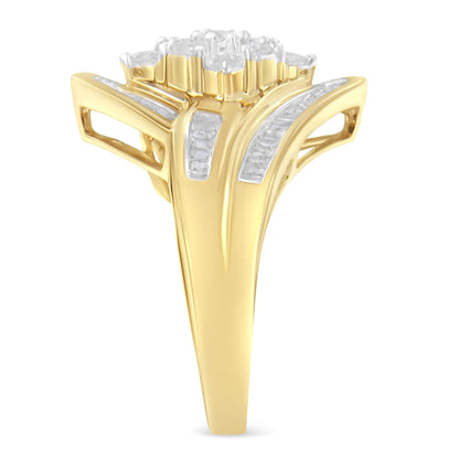10K Yellow Gold Plated Silver Diamond Cluster Ring – 1 CT