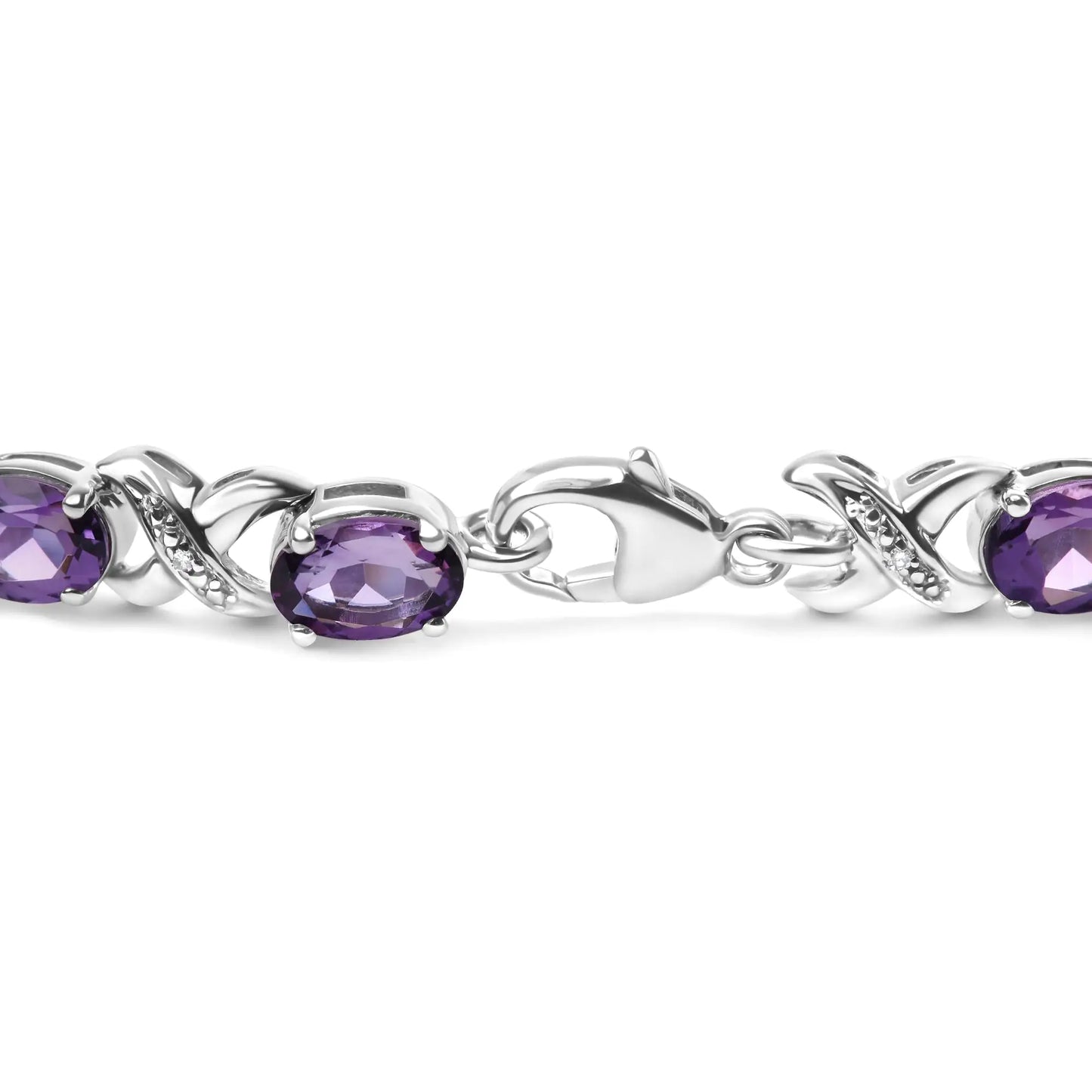 .925 Sterling Silver 7x5mm Oval Amethyst and Diamond Accent X-Link Bracelet (H-I Color, SI1-SI2 Clarity) - Size 7" - Elegant Emulations