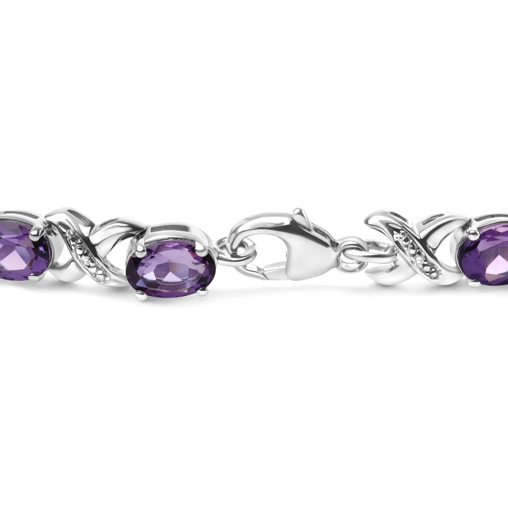 .925 Sterling Silver 7x5mm Oval Amethyst and Diamond Accent X-Link Bracelet (H-I Color, SI1-SI2 Clarity) - Size 7" - Elegant Emulations
